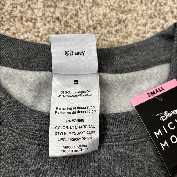 NWT Disney Mickey Mouse Hi Low Sweatshirt Front Raised Mickey Logo Gray Sz Small - Picture 5 of 10